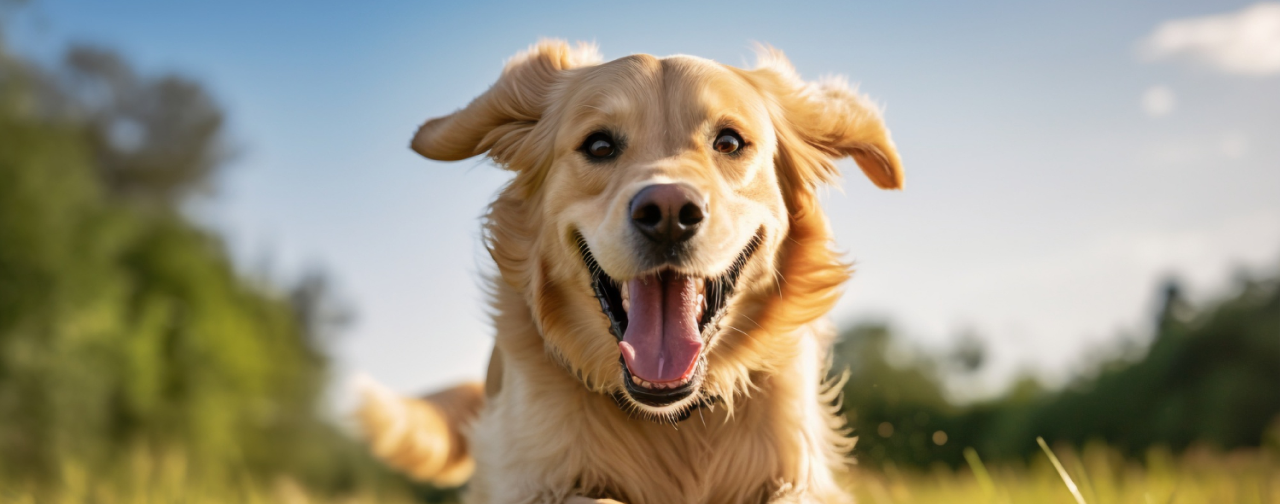 a happy dog with his tongue out