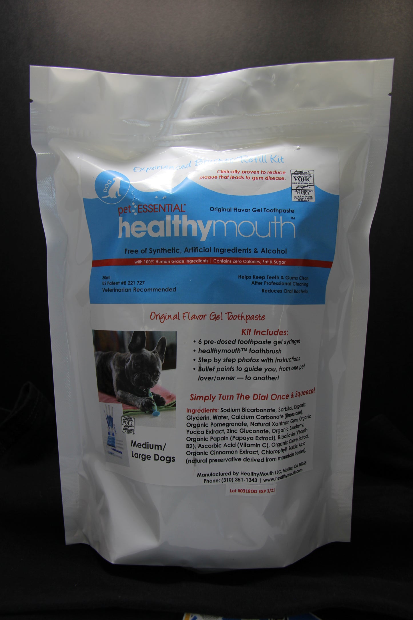 Healthymouth Kit de dentifrice gel saveur originale pour chien moyen ou grand 30 ml 